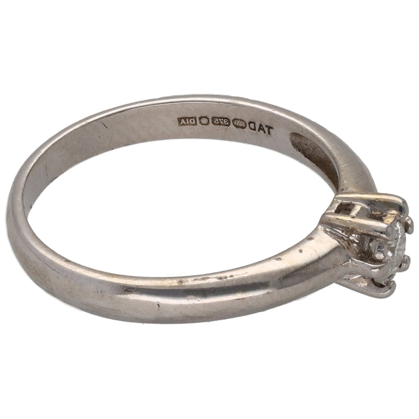 9ct White Gold 0.10ct Diamond Solitaire Ring Size O