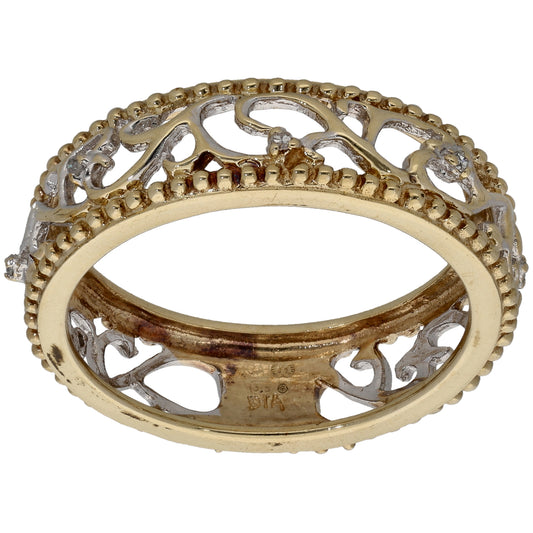 9ct Gold 0.03ct Diamond Patterned Wedding Ring Size T