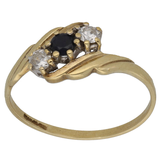 9ct Gold Sapphire & Cubic Zirconia Trilogy Ring Size P