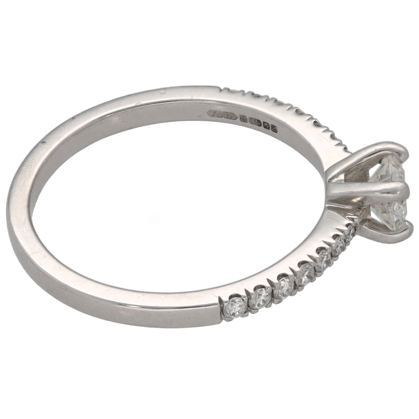 18ct White Gold 0.47ct Diamond Solitaire Ring With Accent Stones Size L