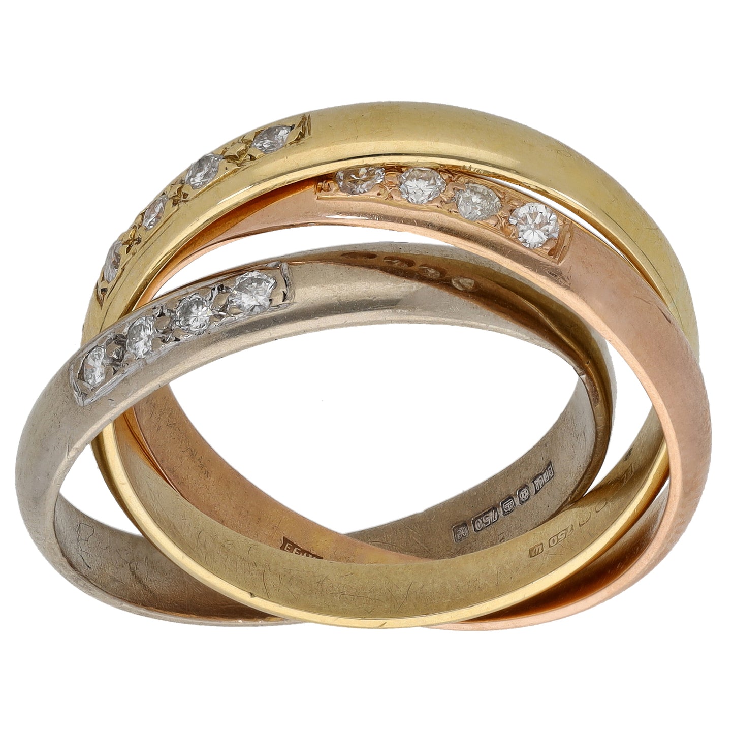 18ct Tricolour Gold 0.24ct Diamond Wedding Ring Size V