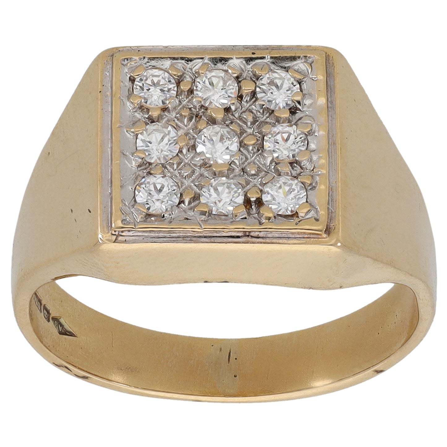 9ct Gold Cubic Zirconia Patterned Signet Ring Size N