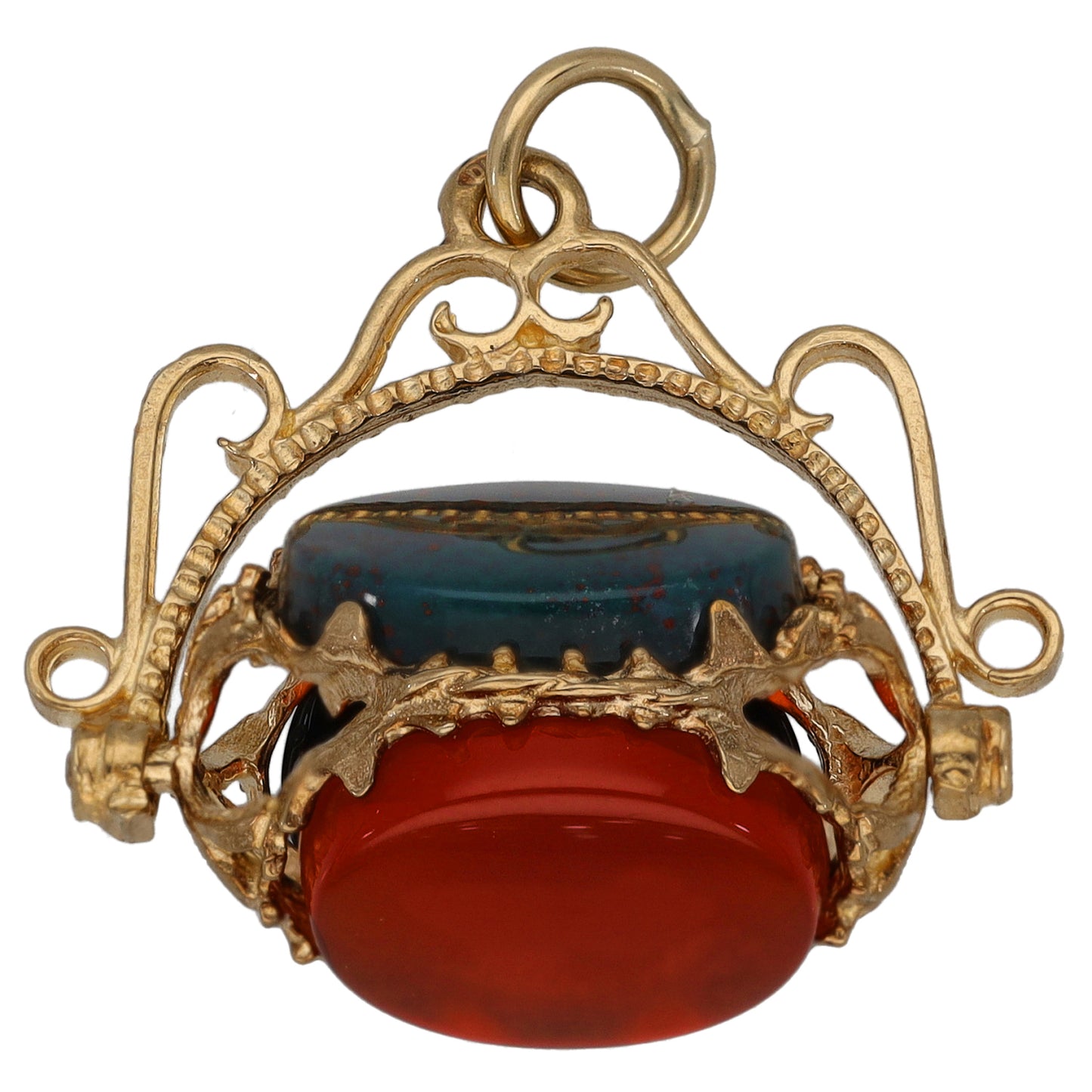 9ct Gold Bloodstone, Carnelian & Onyx Fob Pendant