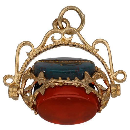 9ct Gold Bloodstone, Carnelian & Onyx Fob Pendant