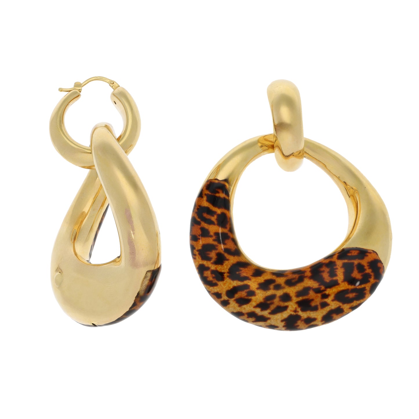 18ct Gold Leopard Print Hoop Drop Earrings
