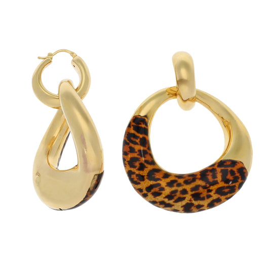 18ct Gold Leopard Print Hoop Drop Earrings