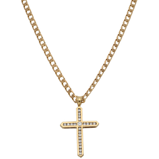 9ct Gold Cubic Zirconia Cross Pendant With Chain