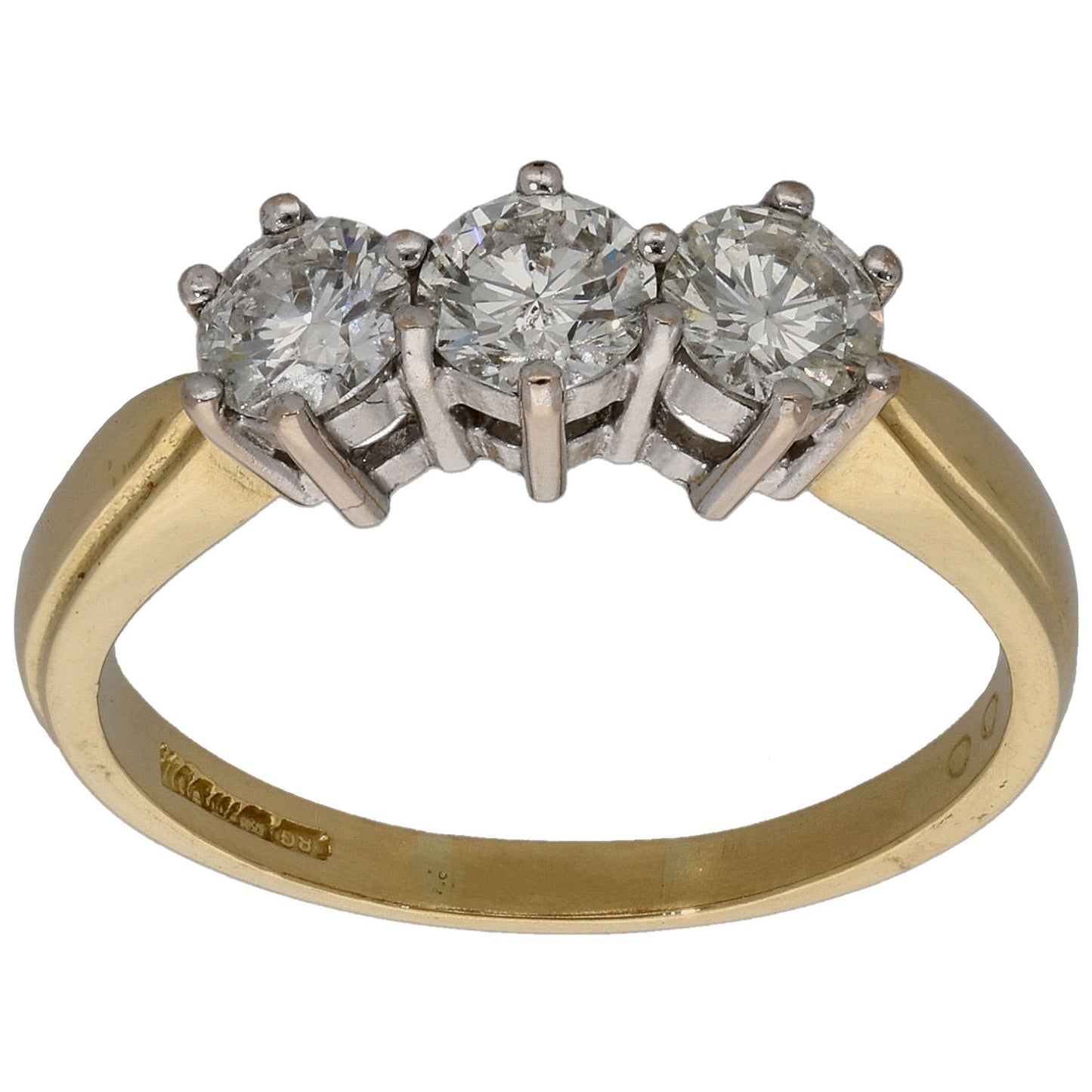 18ct Gold 1.00ct Diamond Trilogy Ring Size P