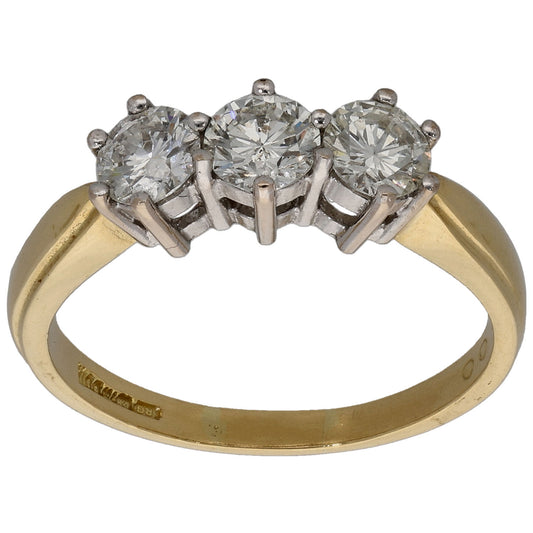 18ct Gold 1.00ct Diamond Trilogy Ring Size P