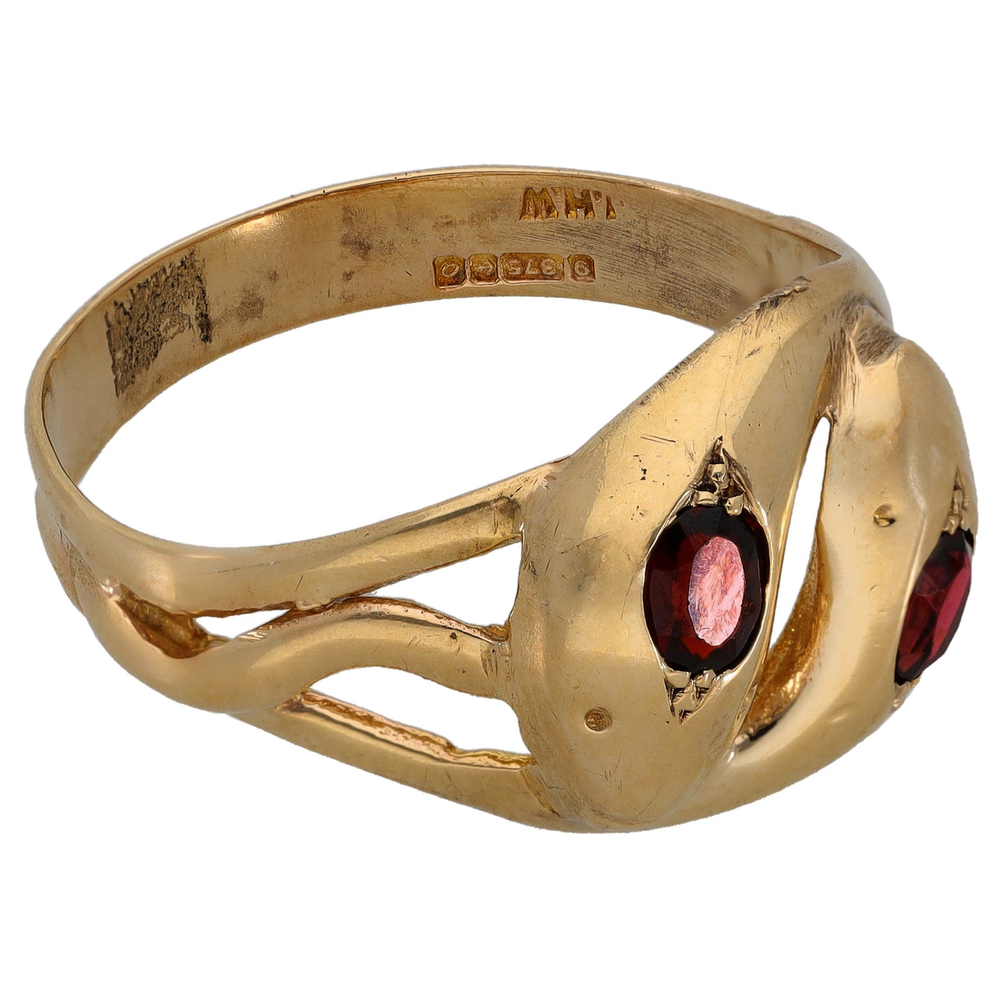 9ct Gold Garnet Snake Ring Size Y