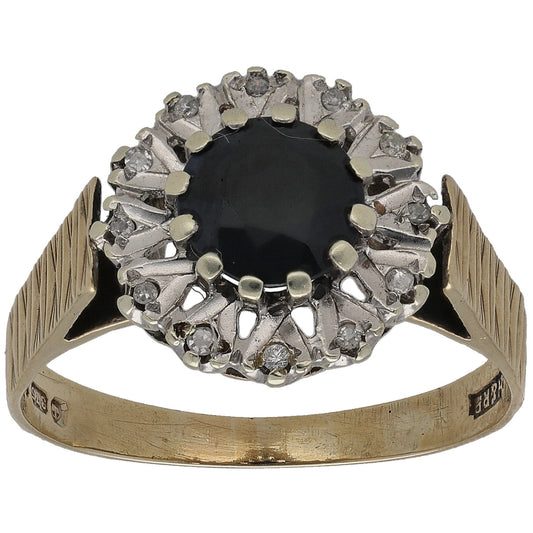 9ct Gold Sapphire & 0.06ct Diamond Dress/Cocktail Ring Size P