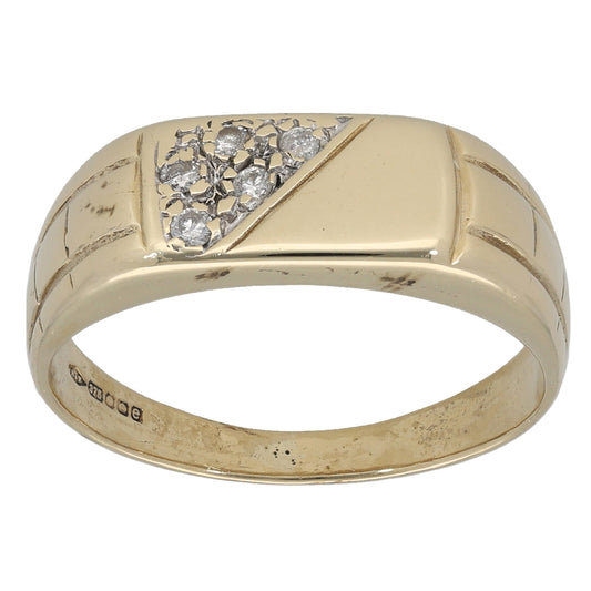 9ct Gold 0.05ct Diamond Patterned Signet Ring Size R