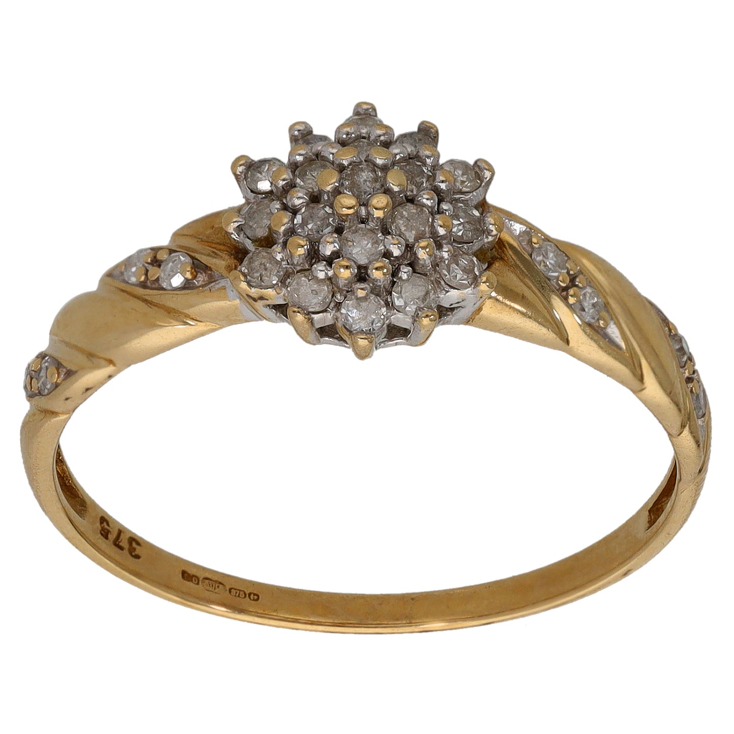 9ct Gold 0.25ct Diamond Cluster Ring Size U