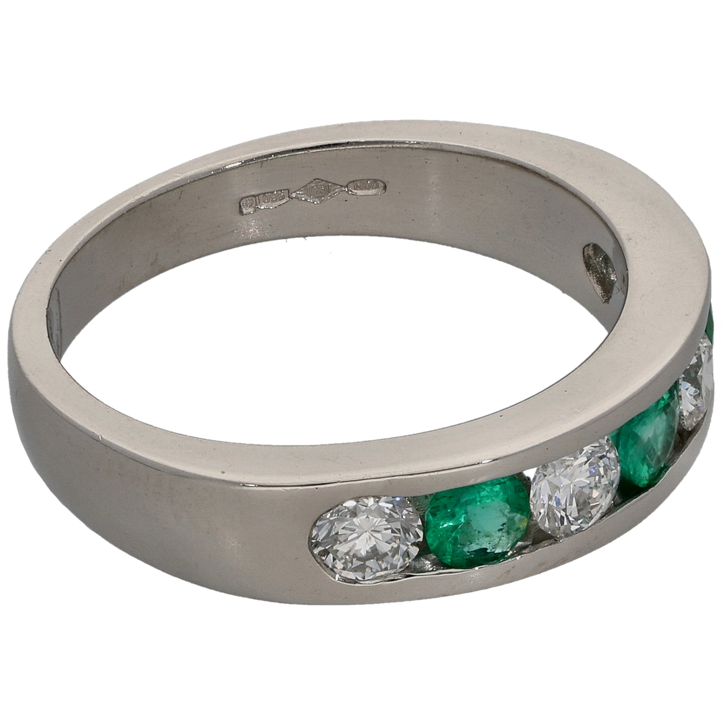 Platinum Emerald & 0.68ct Diamond Half Eternity Ring Size P