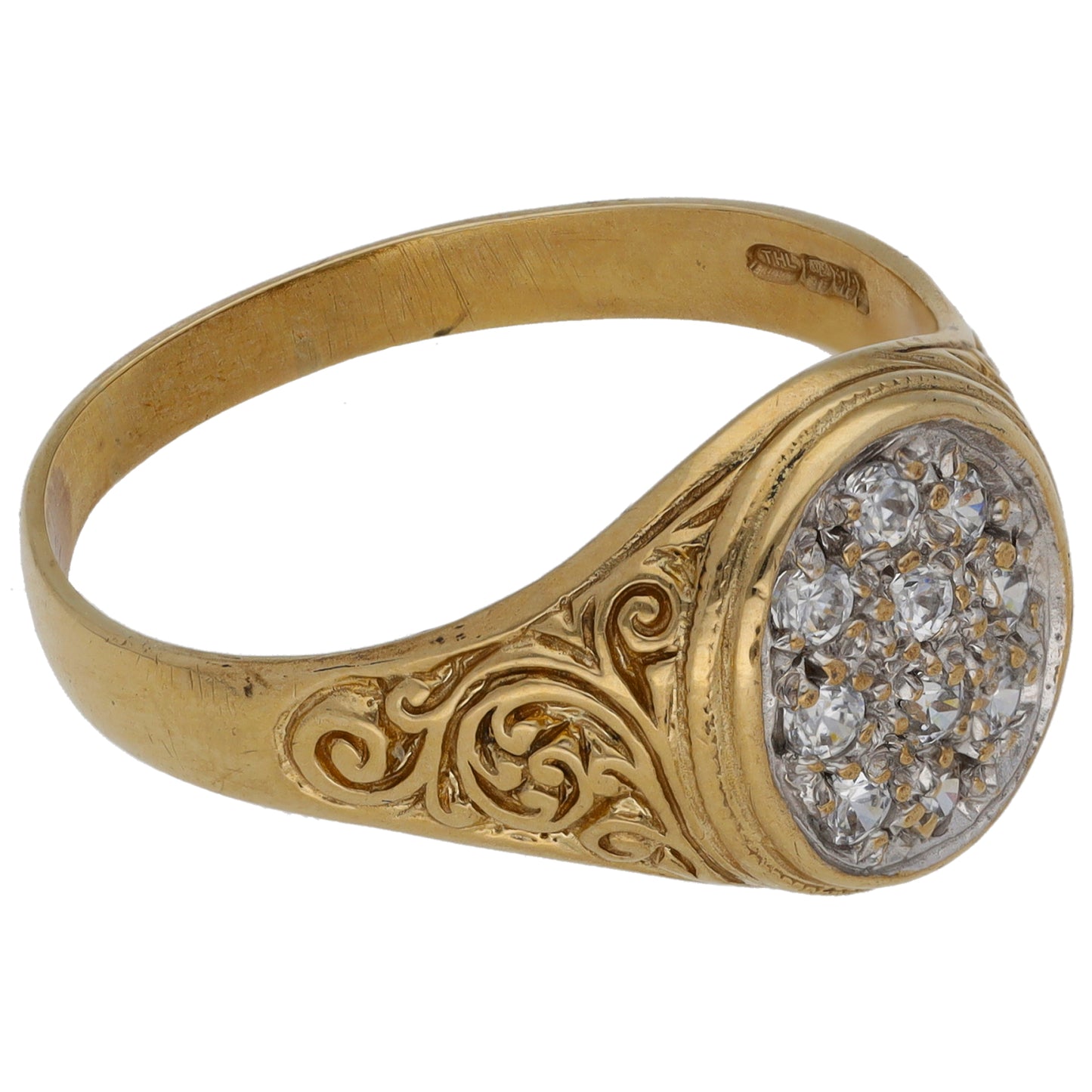 9ct Gold Cubic Zirconia Patterned Signet Ring Size W