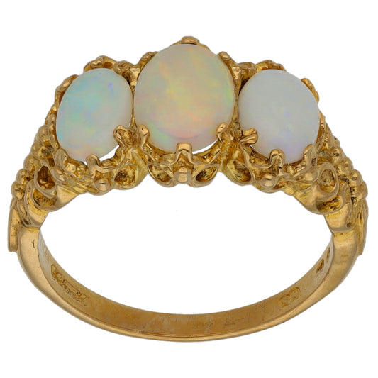 9ct Gold Opal Three Stone Ring Size N