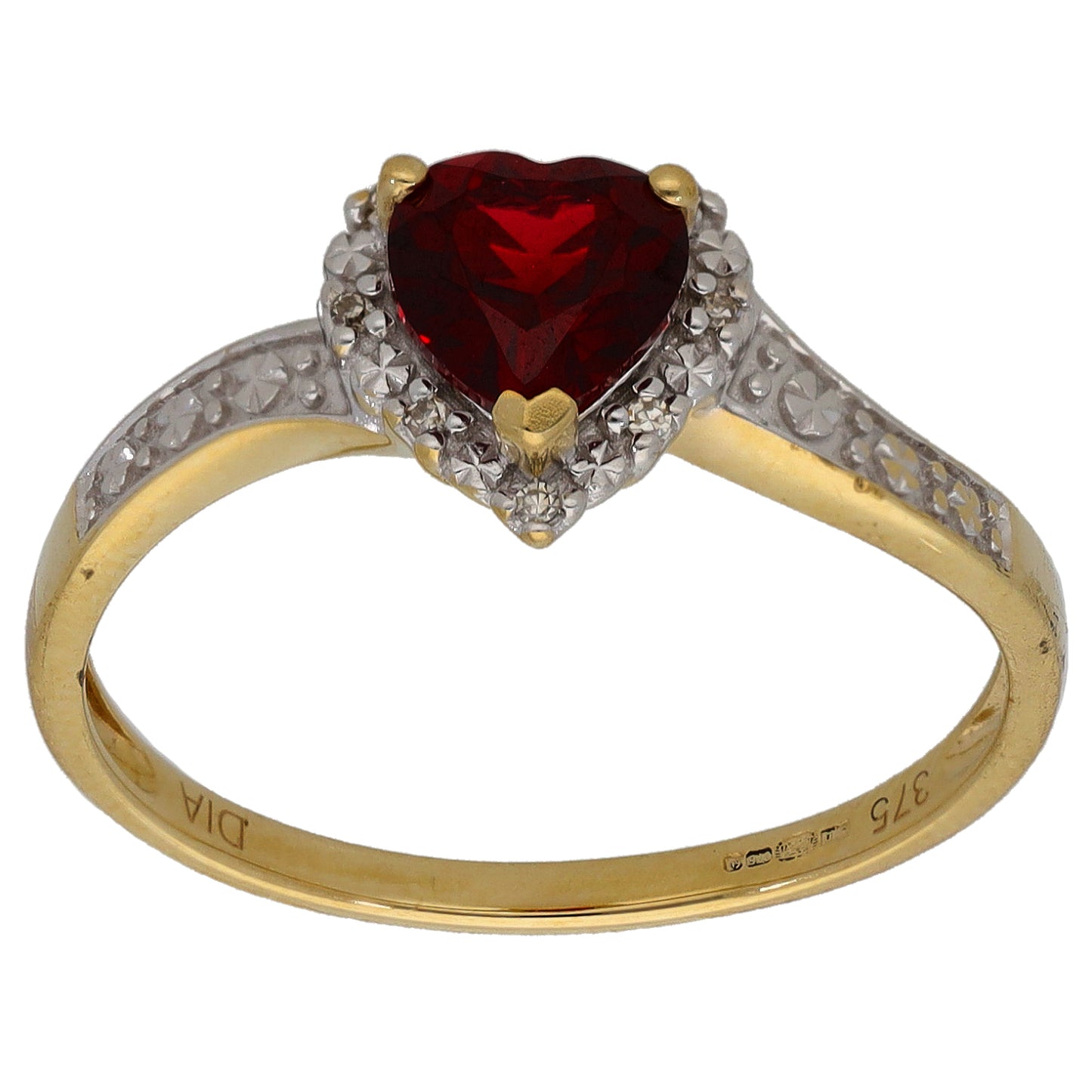 9ct Gold Man Made Ruby & 0.02ct Diamond Dress/Cocktail Ring Size R
