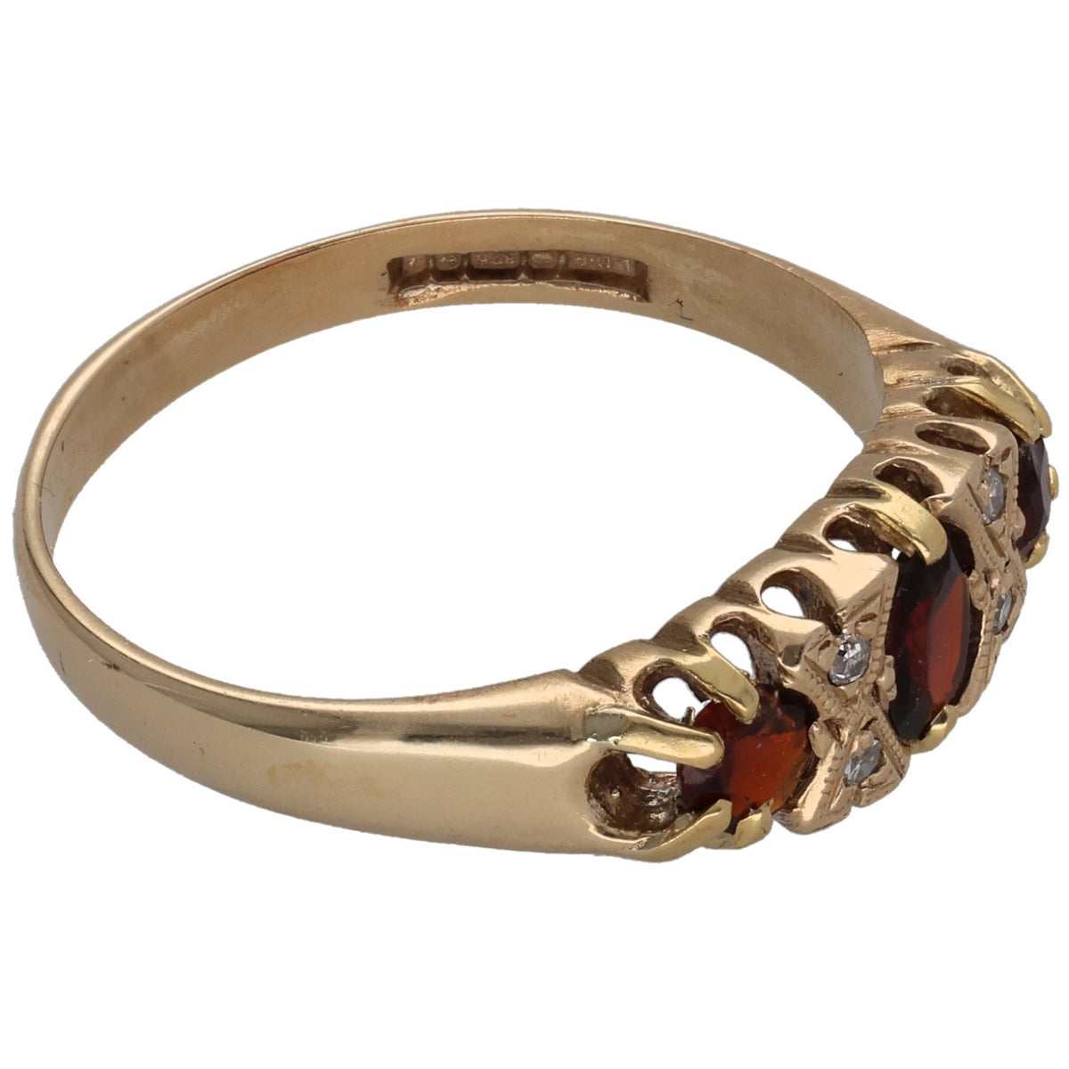 9ct Gold Garnet & 0.02ct Diamond Half Eternity Ring Size P