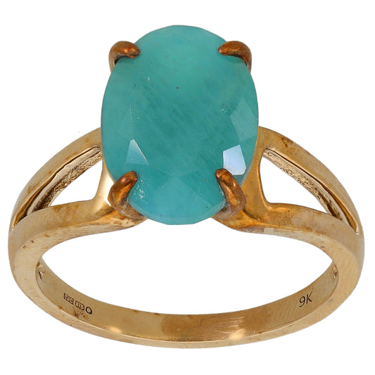 9ct gold ring with large oval turquoise gemstone, claw settings