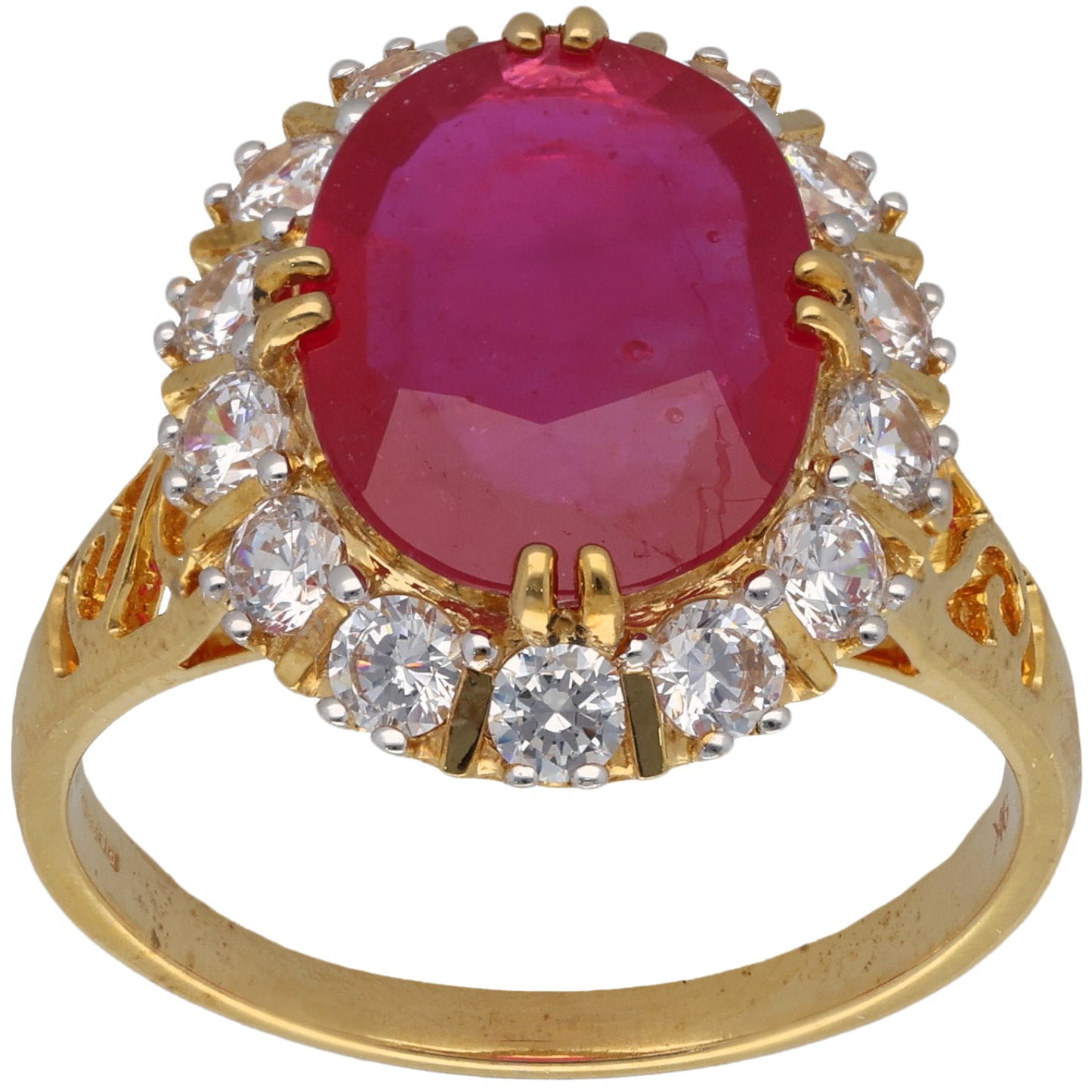 9ct Gold Ruby & Cubic Zirconia Dress/Cocktail Ring Size R