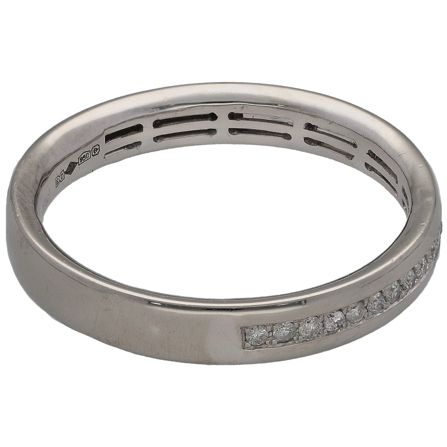 Platinum half-eternity diamond ring, outer row of round stones along band