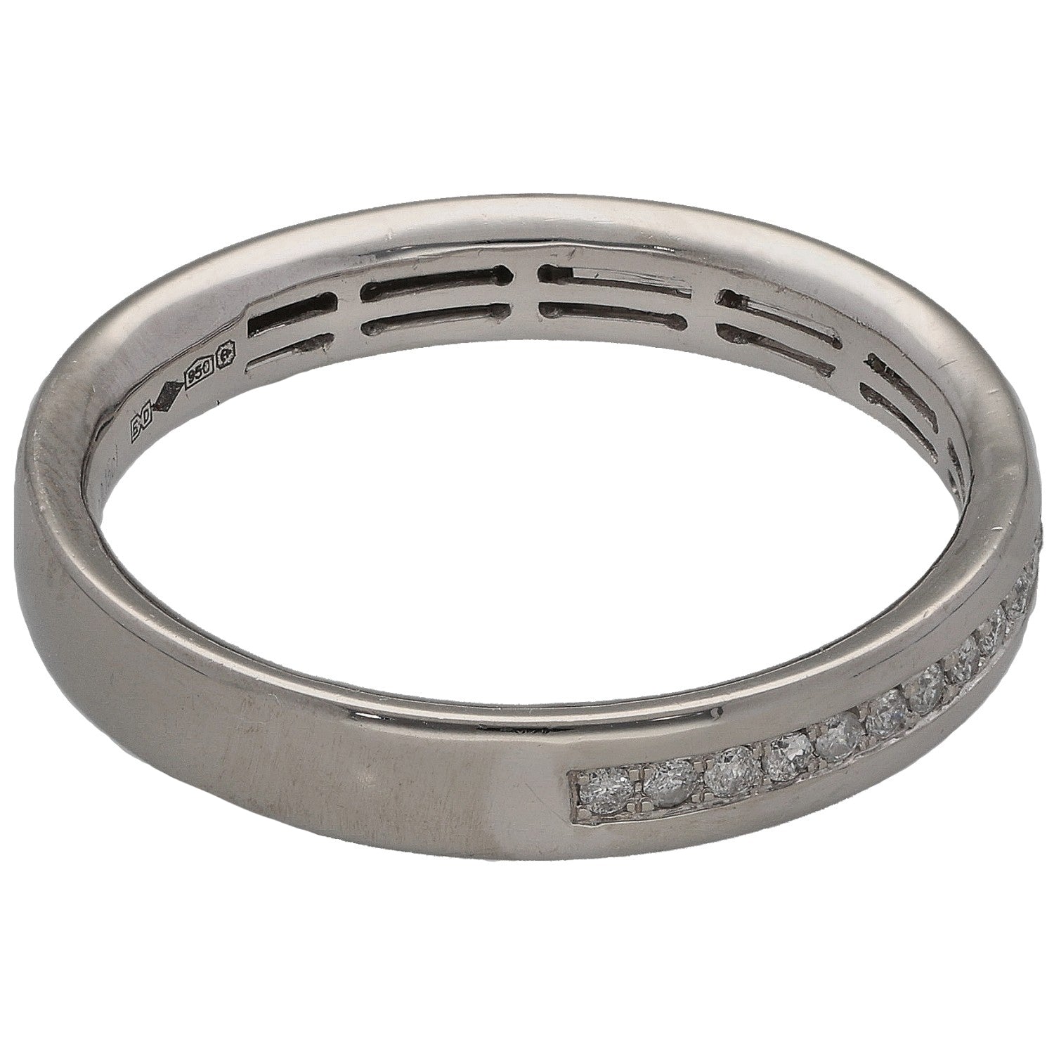 Platinum half-eternity diamond ring, outer row of round stones along band