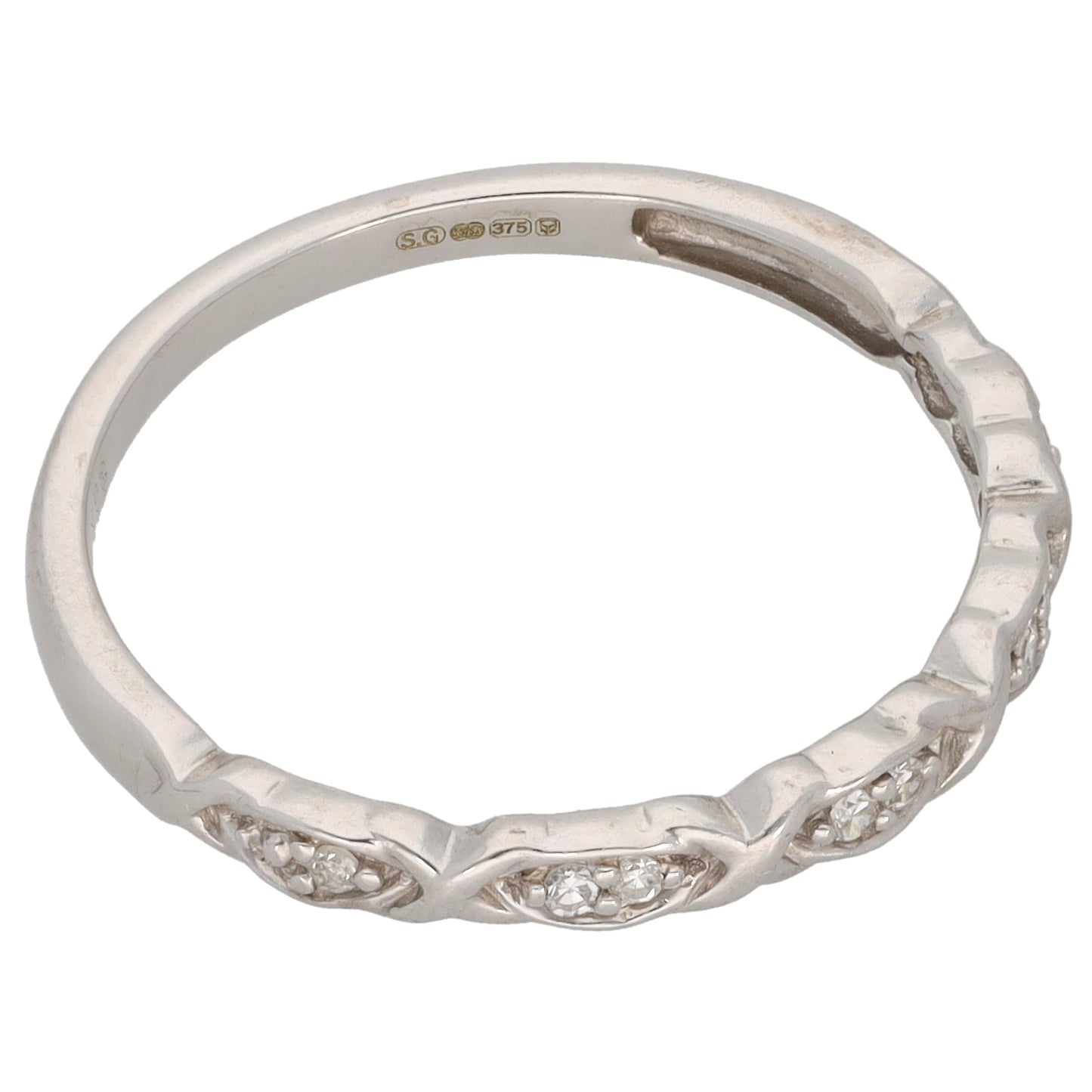 9ct White Gold 0.05ct Diamond Half Eternity Ring Size Q
