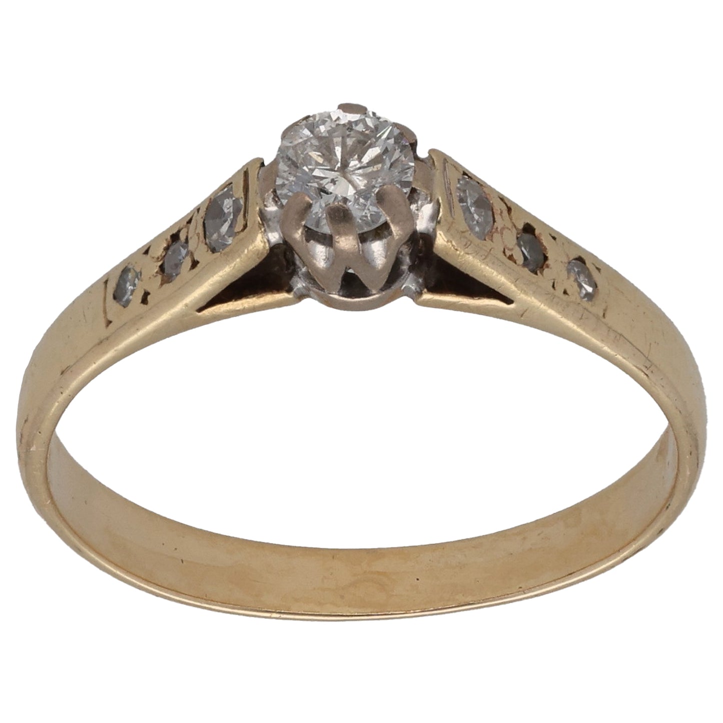 9ct Gold 0.22ct Diamond Solitaire Ring With Accent Stones Size K