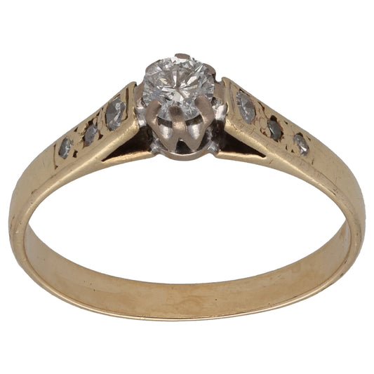 9ct Gold 0.22ct Diamond Solitaire Ring With Accent Stones Size K