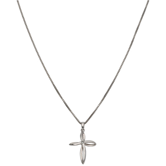9ct White Gold 0.01ct Diamond Cross Pendant With Chain