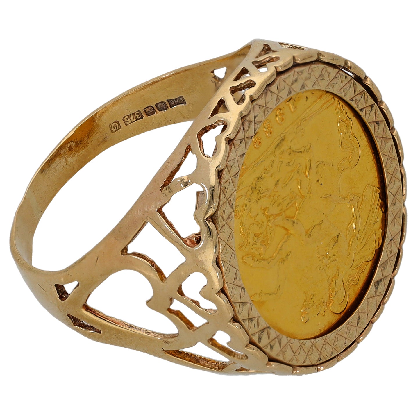 9ct Gold Half Sovereign Coin Ring Size U