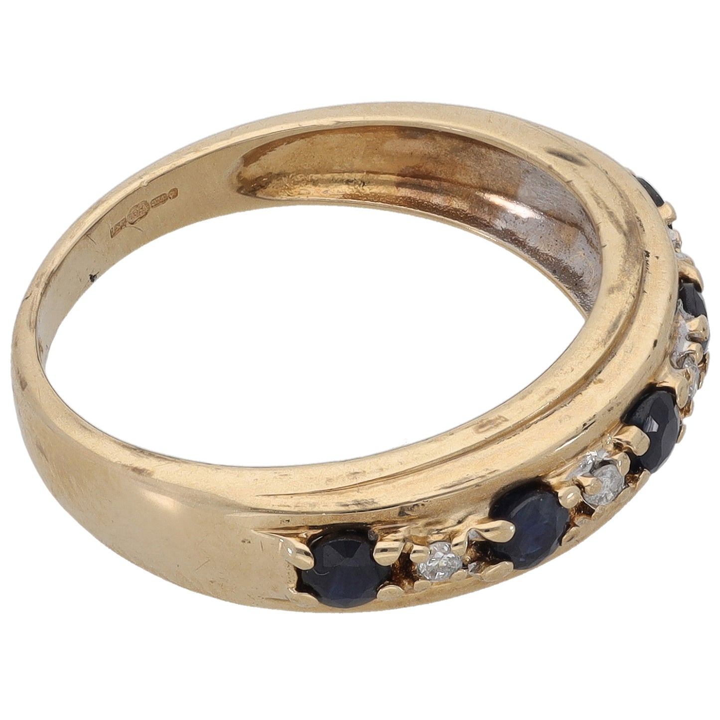 9ct Gold 0.04ct Diamond & Sapphire Half Eternity Ring Size L