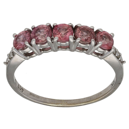 9ct White Gold Sapphire & 0.01ct Diamond Half Eternity Ring Size N