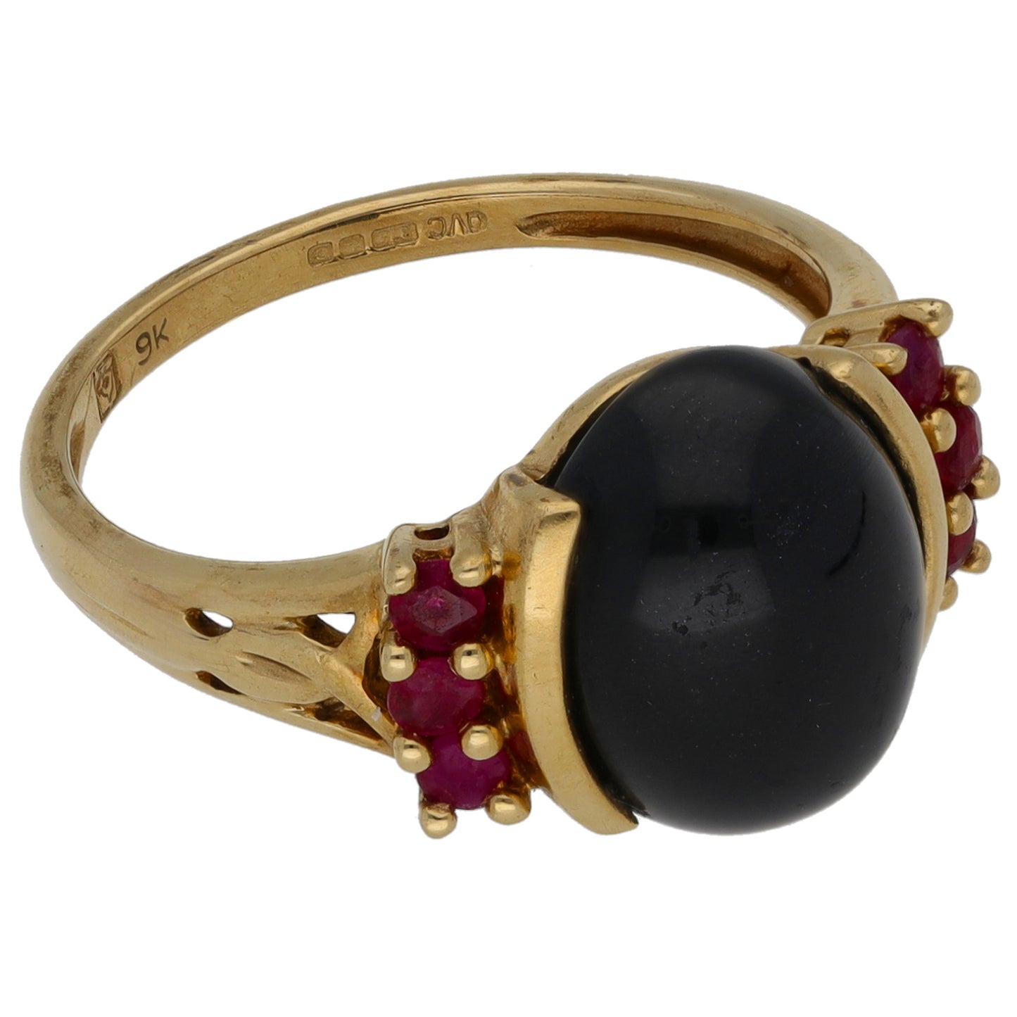 9ct Gold Onyx & Ruby Dress/Cocktail Ring Size L