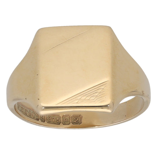 9ct Gold Patterned Signet Ring Size R