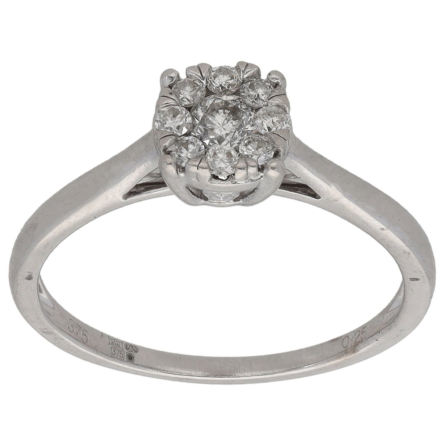 9ct White Gold 0.25ct Diamond Cluster Ring Size M