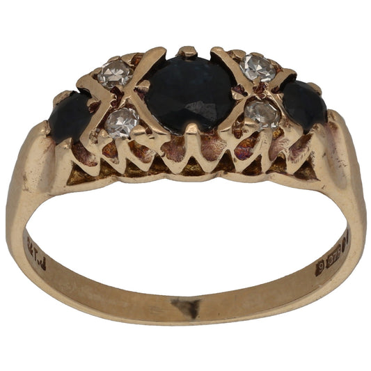 9ct Gold Sapphire & 0.08ct Diamond Dress/Cocktail Ring Size O