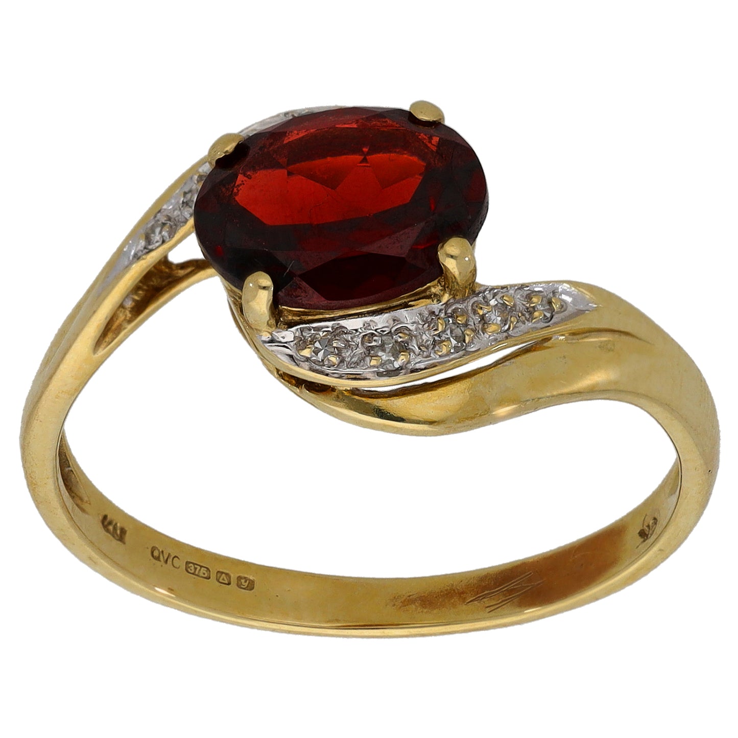 9ct Gold Garnet & 0.05ct Diamond Dress/Cocktail Ring Size S