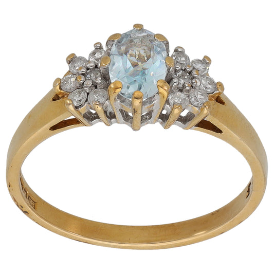 9ct Gold Diamond & Aquamarine Dress/Cocktail Ring Size L