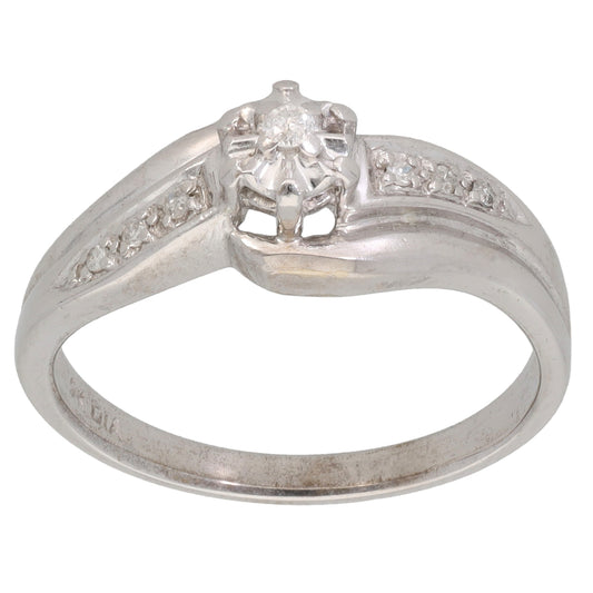 9ct White Gold 0.05ct Diamond Solitaire Ring With Accent Stones Size P