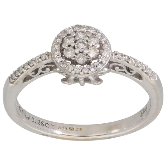 9ct White Gold 0.25ct Enchanted Disney Cinderella Ring Size P