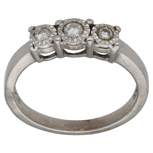 9ct White Gold 0.20ct Diamond Trilogy Ring Size L