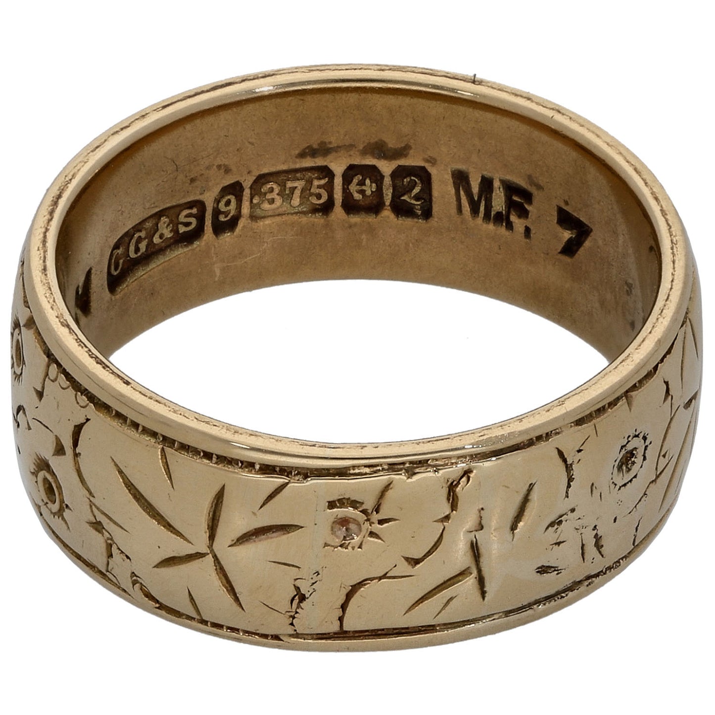 9ct Gold Patterned Wedding Ring Size K