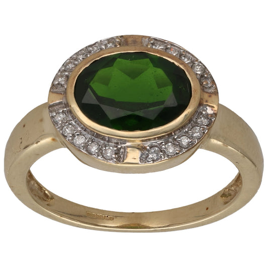 9ct Gold Diopside & 0.10ct Diamond Dress/Cocktail Ring Size P