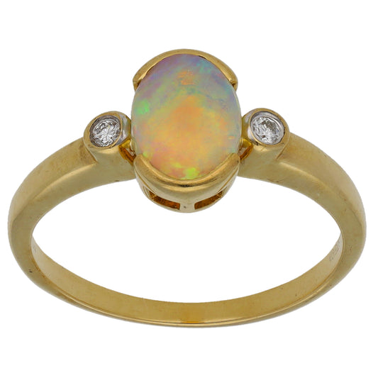 9ct Gold Opal & 0.06ct Diamond Trilogy Ring Size N