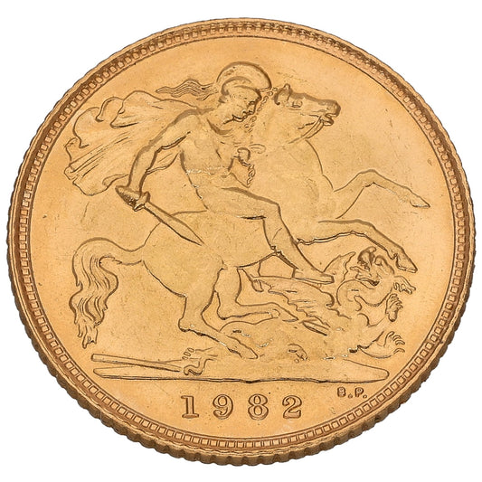 22ct Gold Queen Elizabeth II Half Sovereign Coin 1982