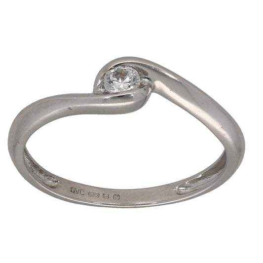 14ct White Gold Cubic Zirconia Single Stone Ring Size M
