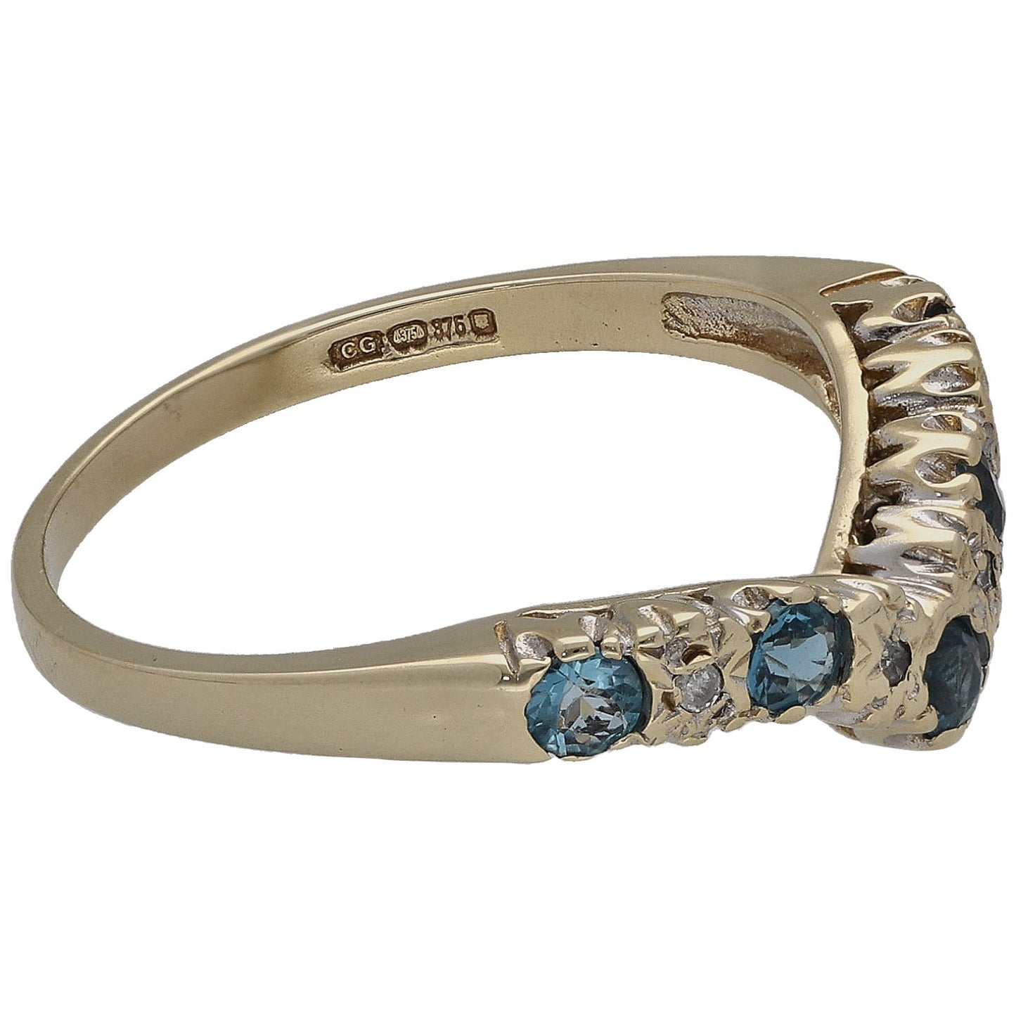 9ct Gold Topaz & 0.02ct Diamond Wishbone Ring Size N
