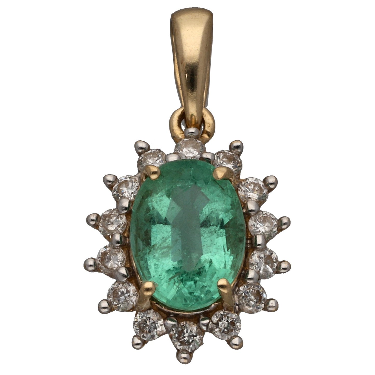 14ct Gold Emerald & 0.02ct Diamond Dress/Cocktail Pendant