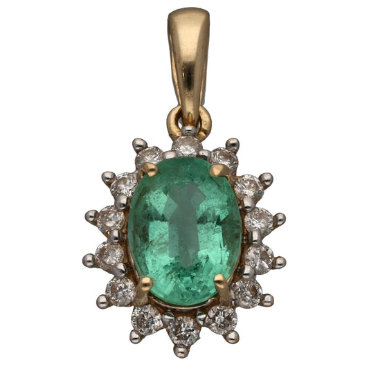 14ct Gold Emerald & 0.02ct Diamond Dress/Cocktail Pendant